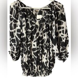 Women’s Calvin Klein Floral Blouse Short Sleeve Chiffon Semi Sheer Size Small